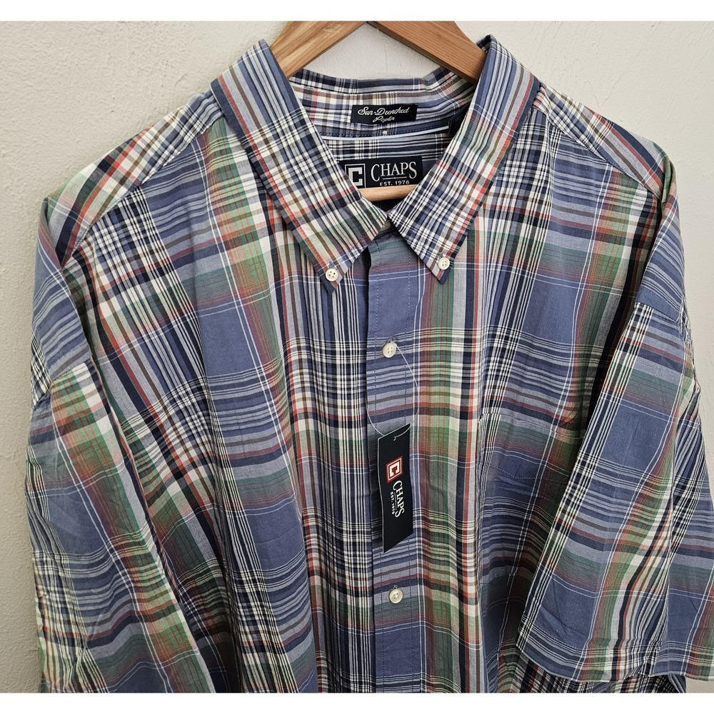 *NEW w/Tags Chaps Button Down Short Sleeve Men's Size 4XB Plaid 100%Cotton Shirt